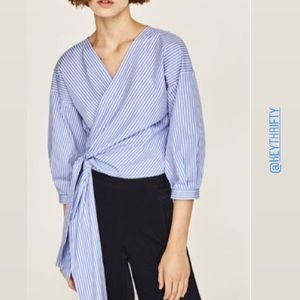 Zara Blue&White Stripe Wrap Top | Size M